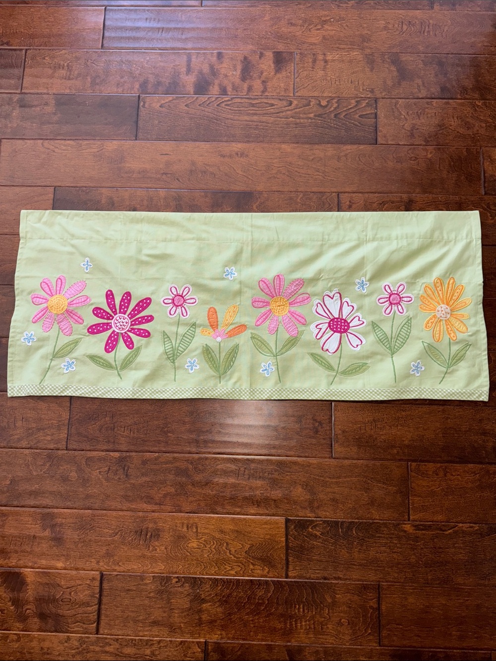 Pottery Barn Kids Light Green Curtain Valance Floral Appliqué